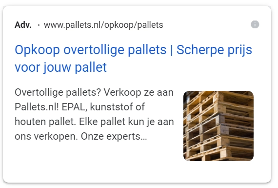 Google ads voorbeeld Pallets